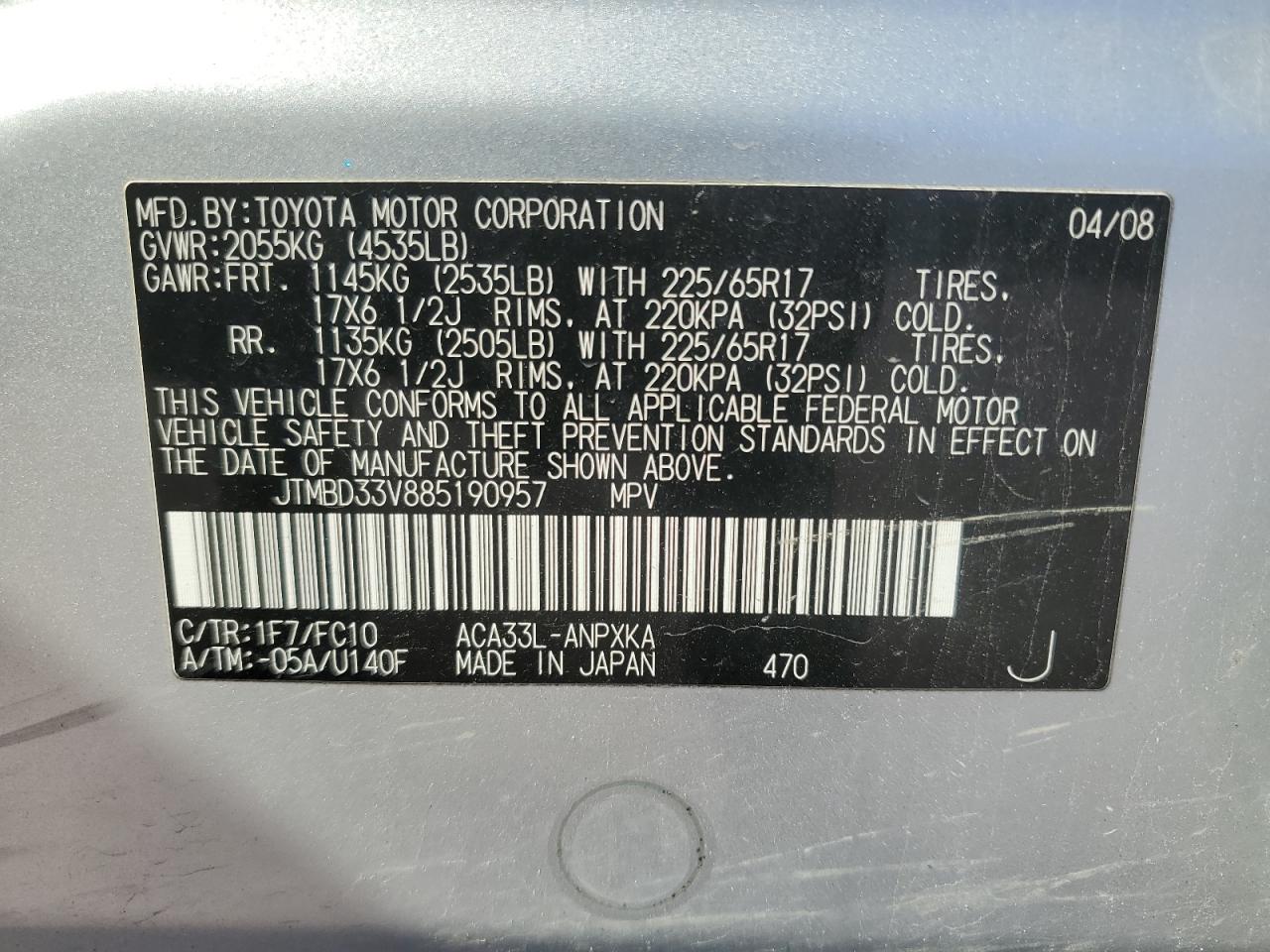 JTMBD33V885190957 2008 Toyota Rav4