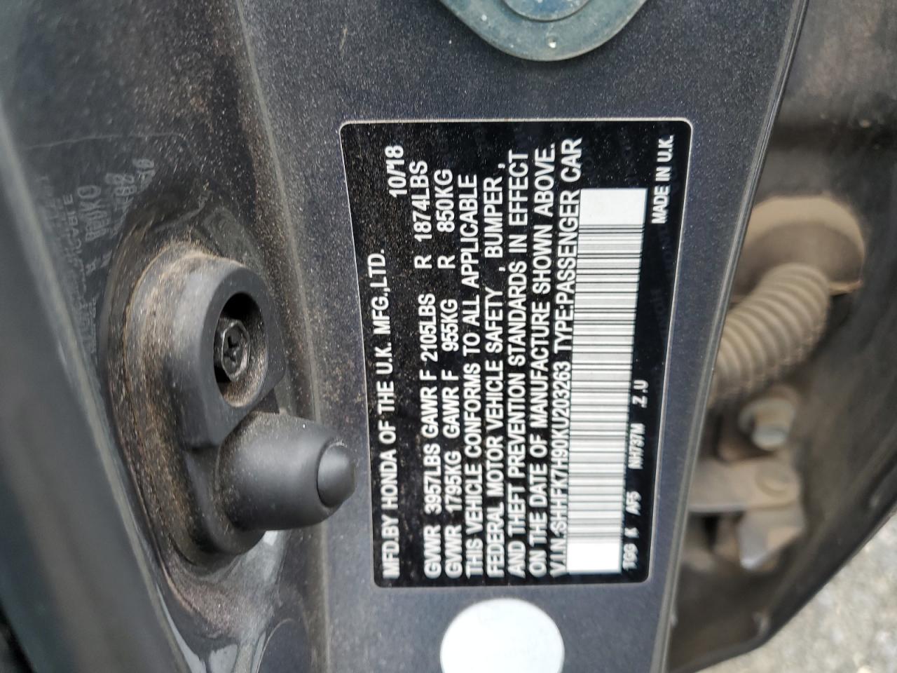 SHHFK7H90KU203263 2019 Honda Civic Sport Touring