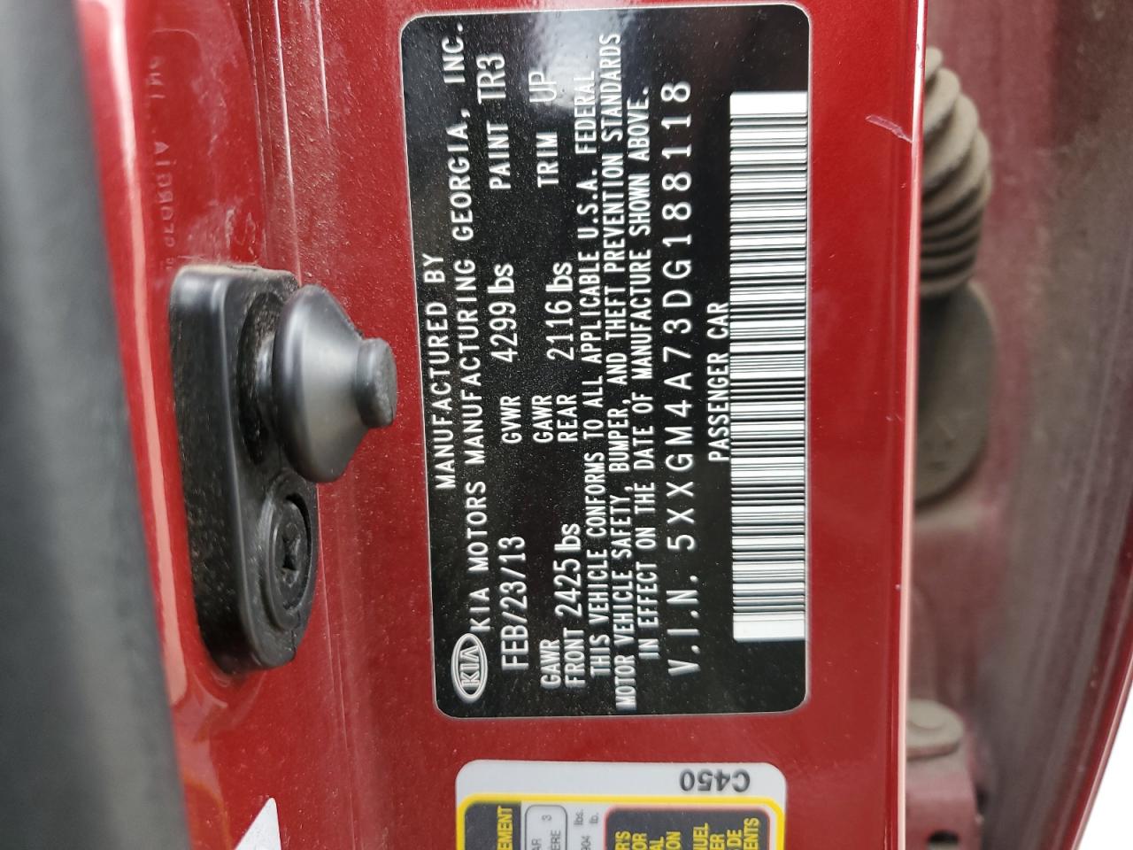 5XXGM4A73DG188118 2013 Kia Optima Lx