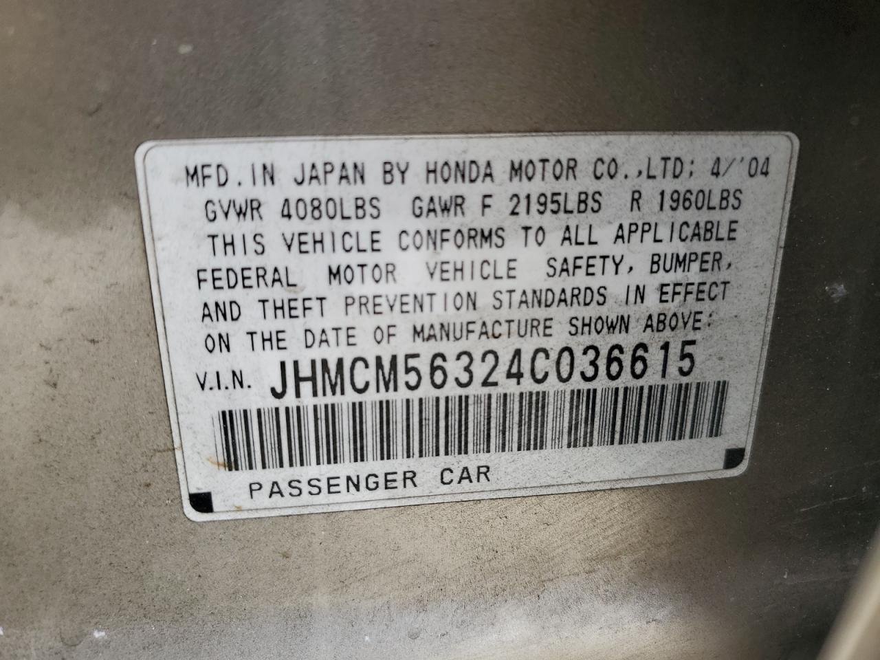 JHMCM56324C036615 2004 Honda Accord Lx