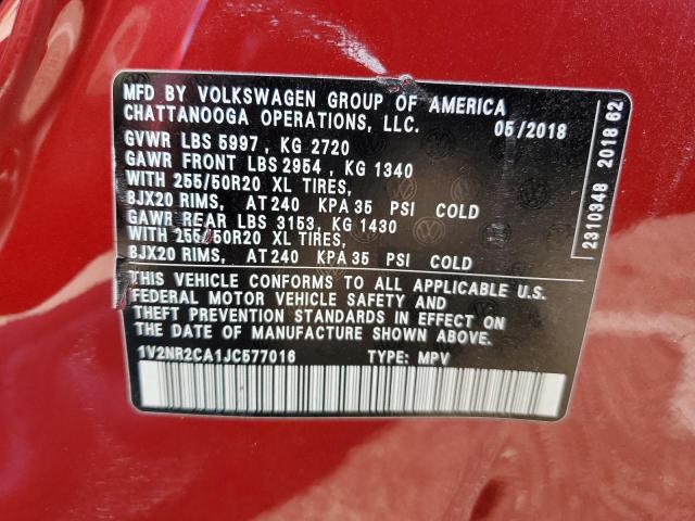 2018 Volkswagen Atlas Sel Premium VIN: 1V2NR2CA1JC577016 Lot: 60843454