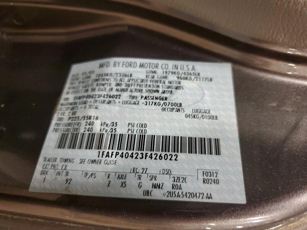 1FAFP40423F426022 2003 Ford Mustang