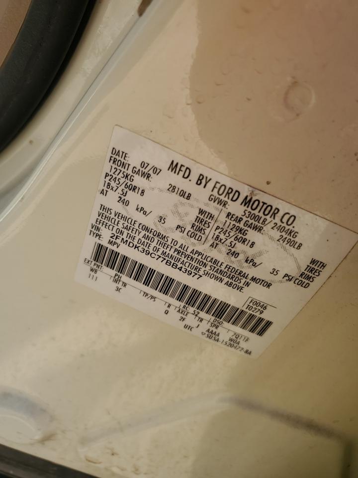 2FMDK39C77BB43977 2007 Ford Edge Sel Plus