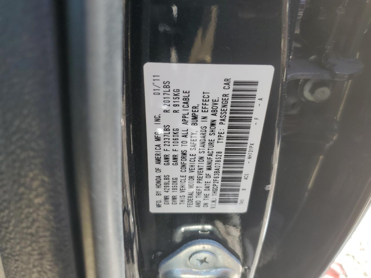 1HGCP2F63BA078528 2011 Honda Accord Se