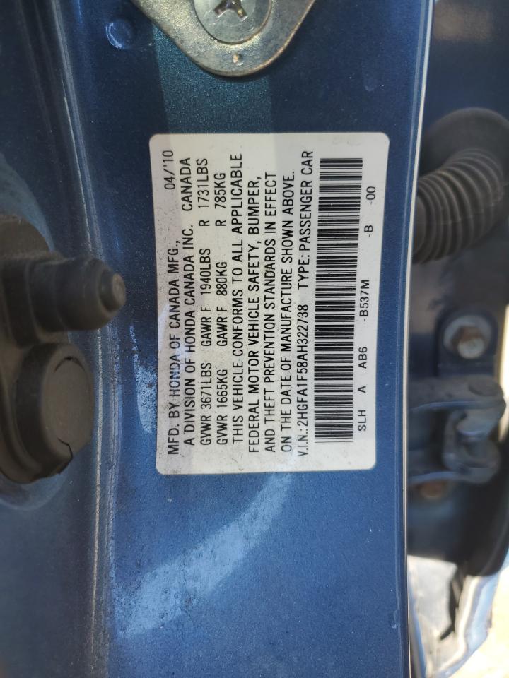 2HGFA1F58AH322738 2010 Honda Civic Lx