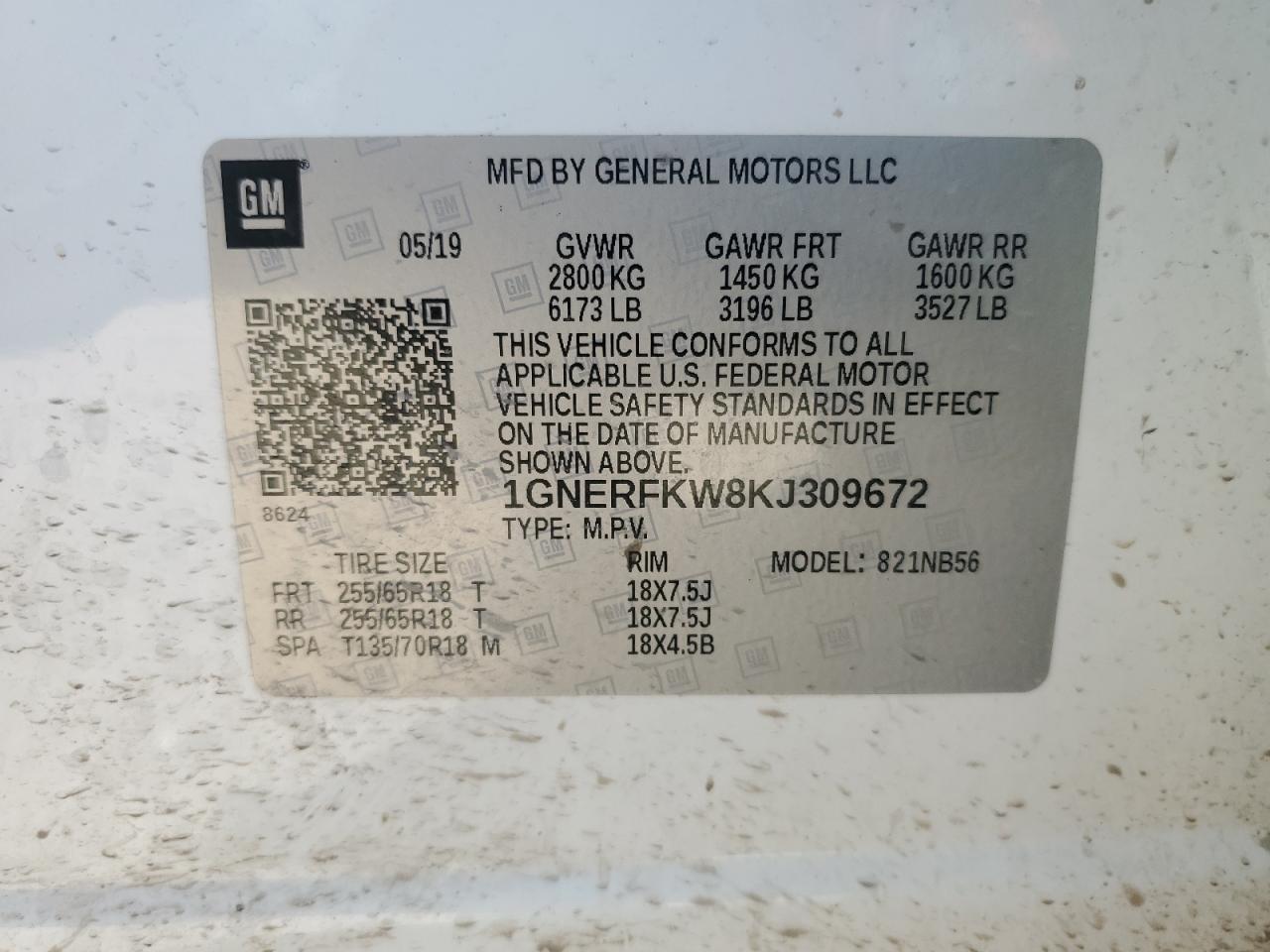 1GNERFKW8KJ309672 2019 Chevrolet Traverse Ls