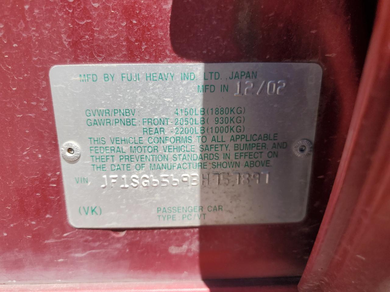 JF1SG65693H757897 2003 Subaru Forester 2.5Xs