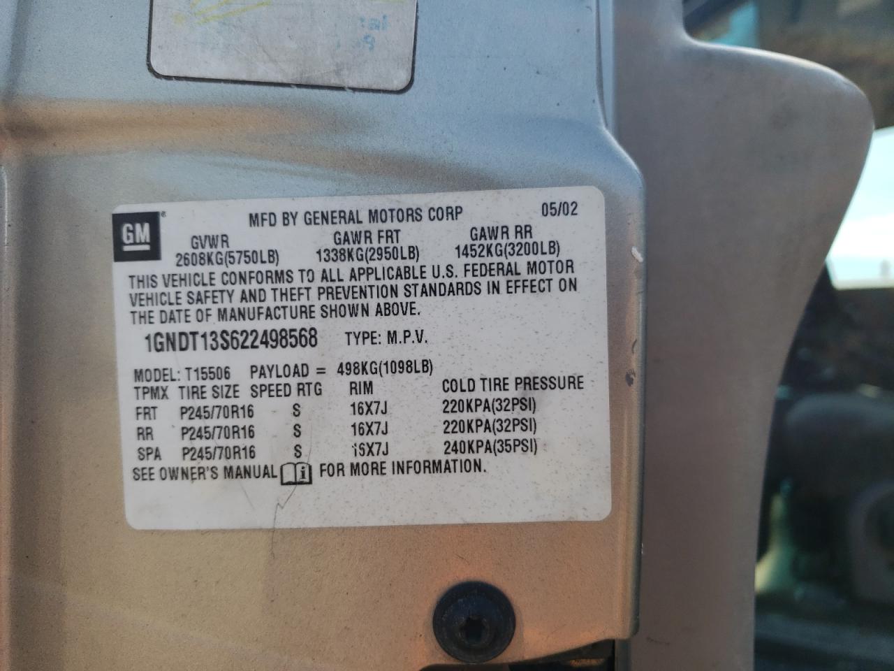 1GNDT13S622498568 2002 Chevrolet Trailblazer