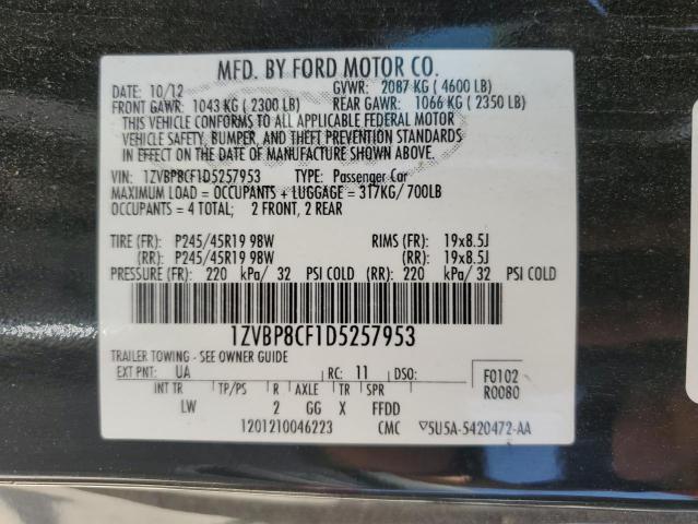 2013 Ford Mustang Gt VIN: 1ZVBP8CF1D5257953 Lot: 57664524