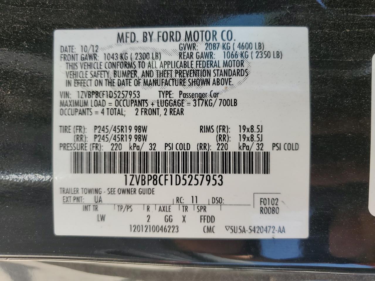 1ZVBP8CF1D5257953 2013 Ford Mustang Gt