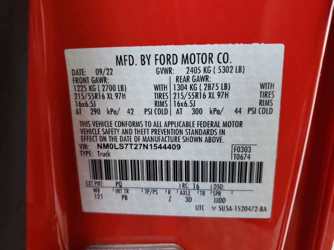 NM0LS7T27N1544409 2022 Ford Transit Connect Xlt