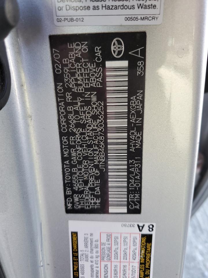 JTNBB46K873036252 2007 Toyota Camry Hybrid