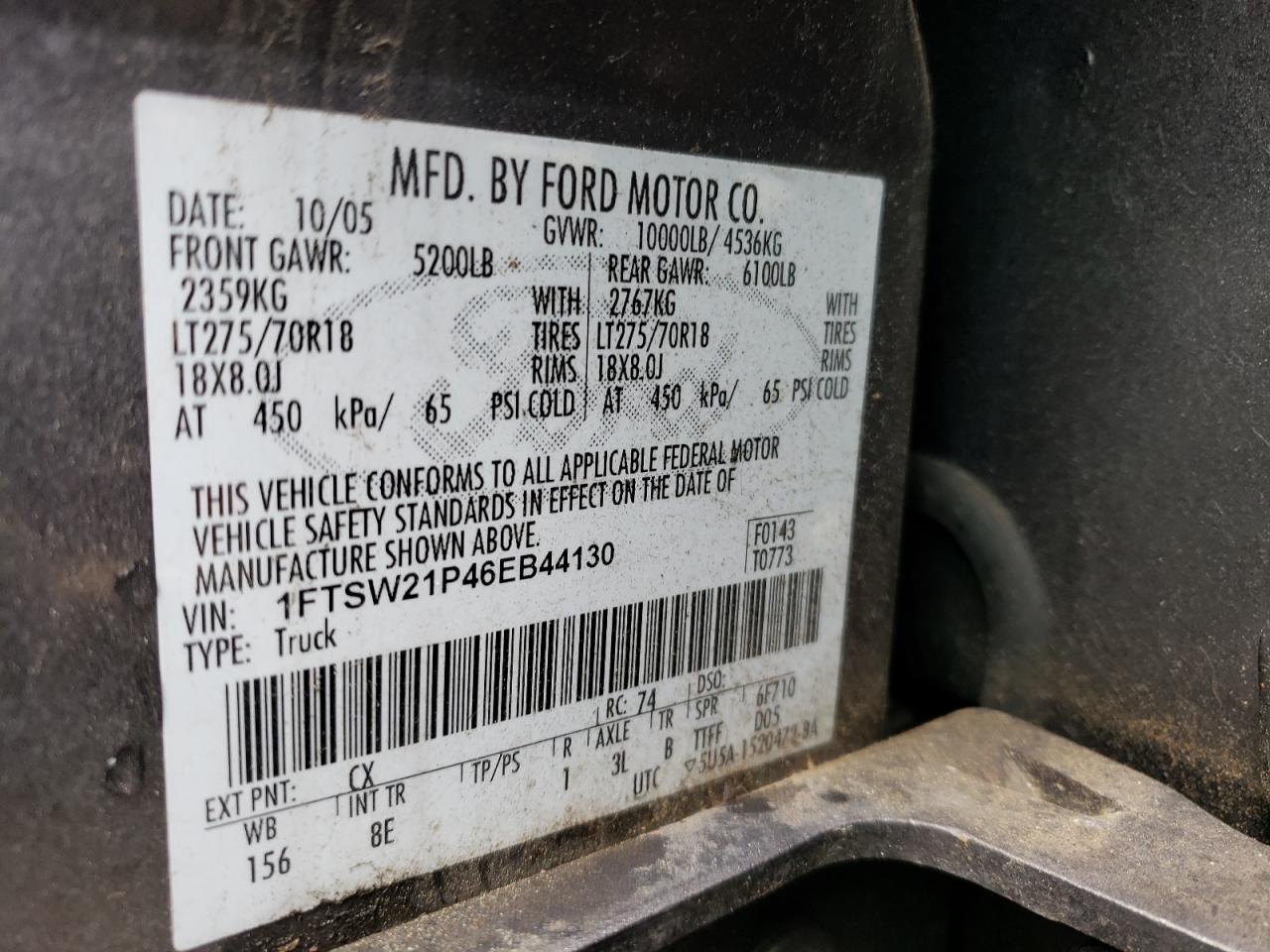 1FTSW21P46EB44130 2006 Ford F250 Super Duty