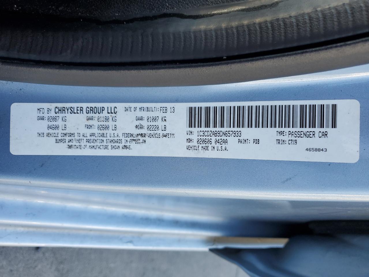 1C3CDZAB9DN657933 2013 Dodge Avenger Se