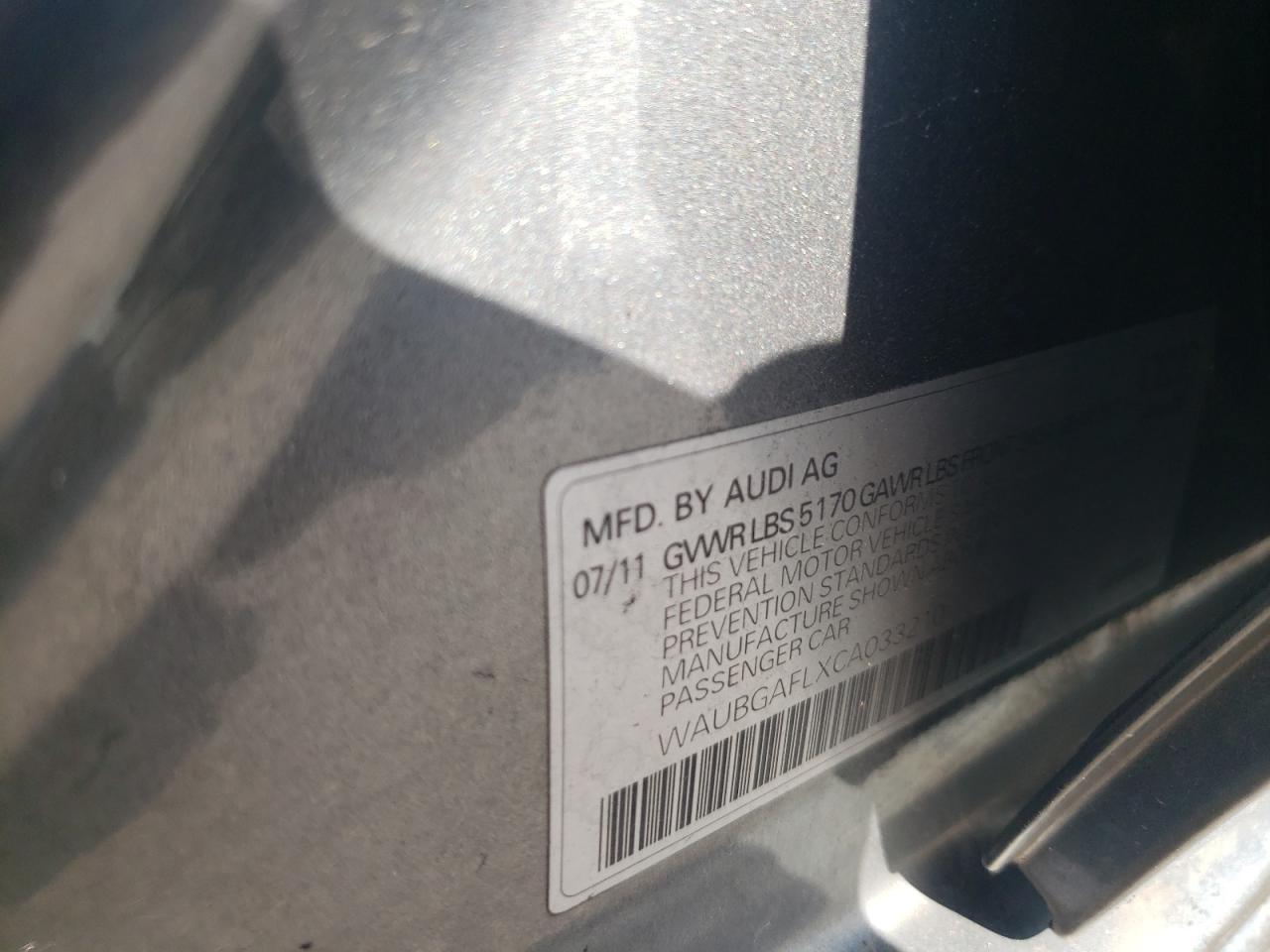 WAUBGAFLXCA033210 2012 Audi S4 Premium Plus