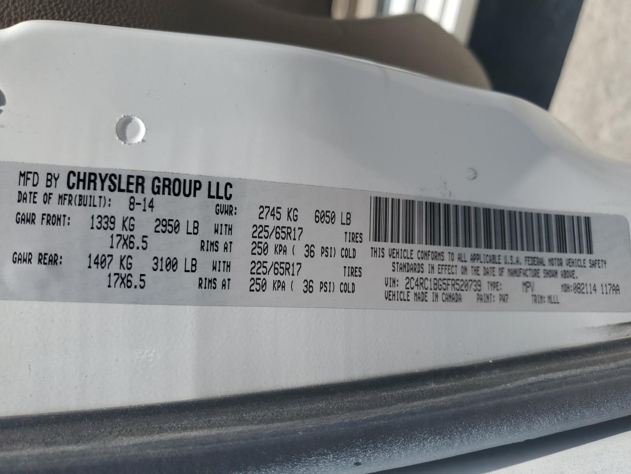 2C4RC1BG5FR520739 2015 Chrysler Town & Country Touring