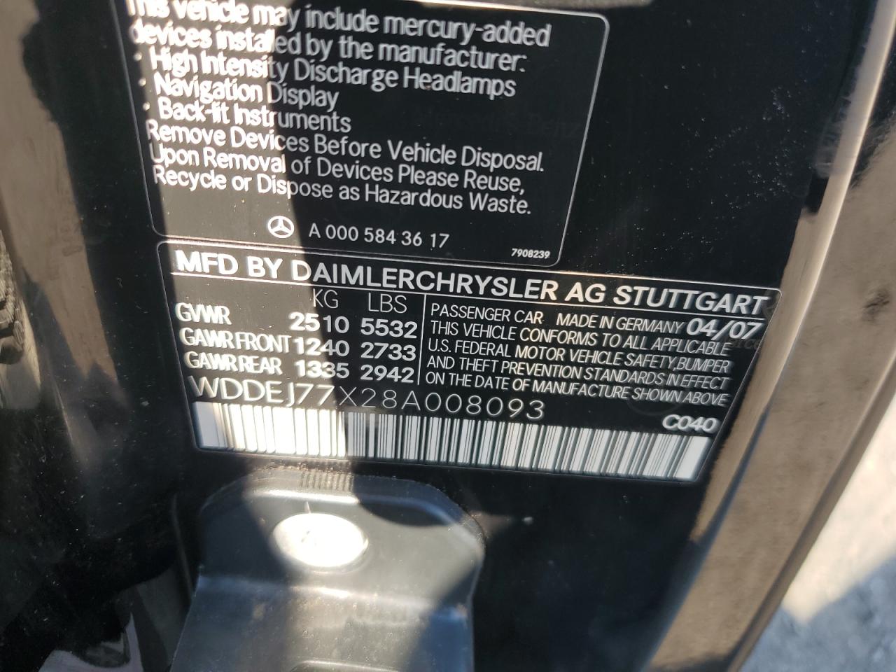 WDDEJ77X28A008093 2008 Mercedes-Benz Cl 63 Amg