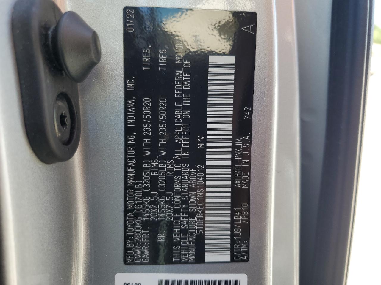 5TDERKEC1NS104012 2022 Toyota Sienna Limited