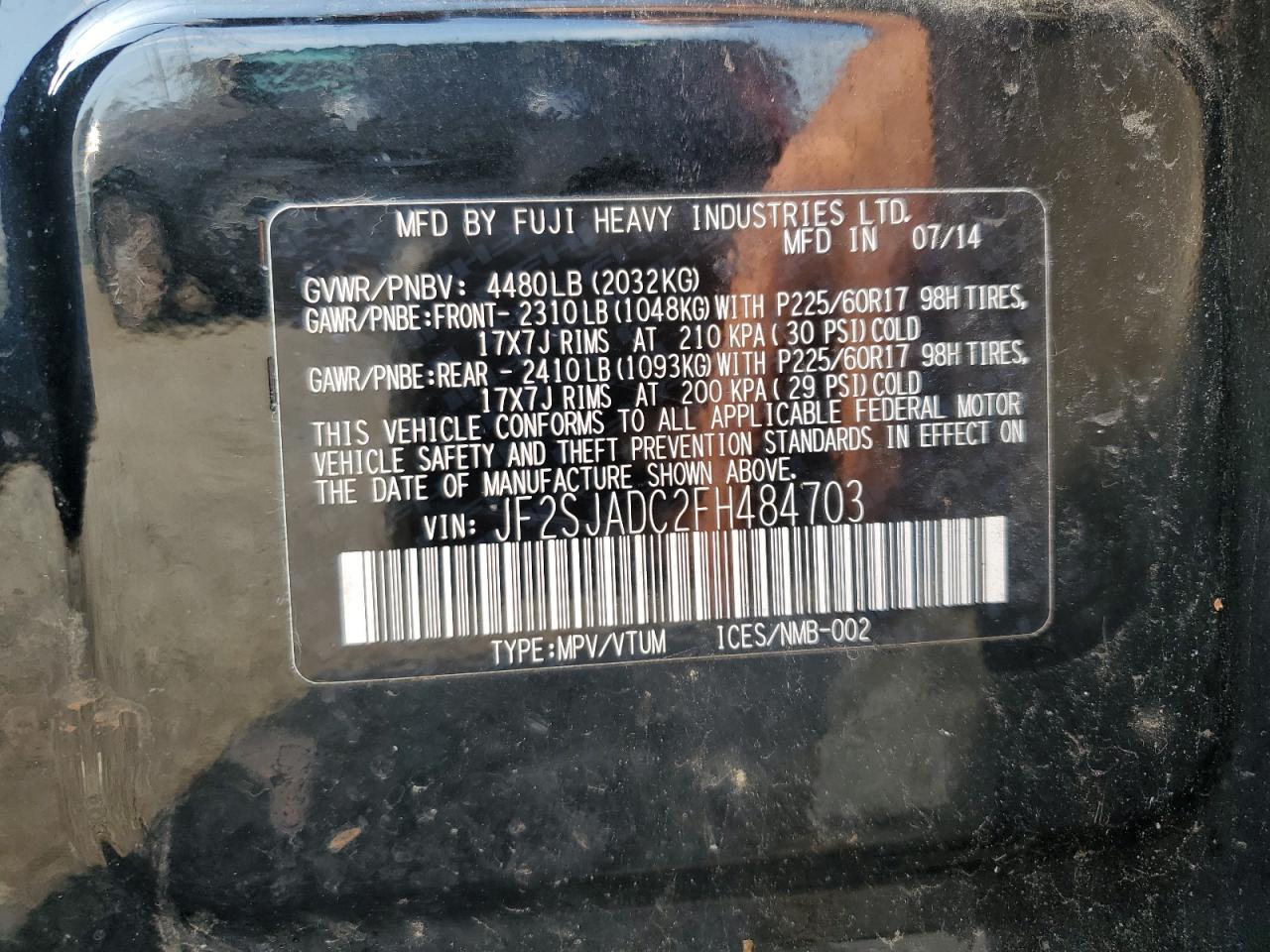 JF2SJADC2FH484703 2015 Subaru Forester 2.5I Premium