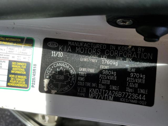 2011 Kia Soul + VIN: KNDJT2A26B7723644 Lot: 57780284