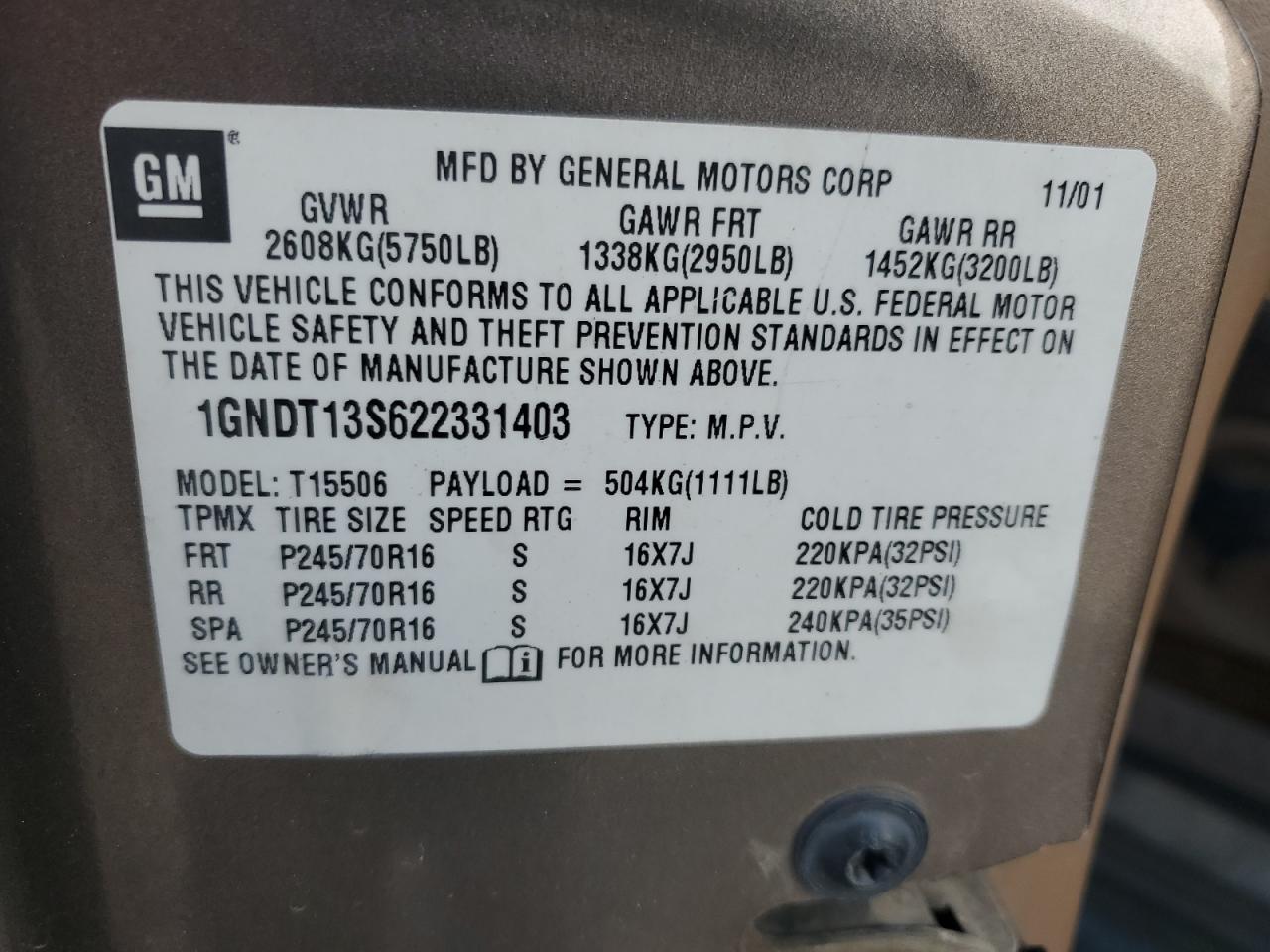 1GNDT13S622331403 2002 Chevrolet Trailblazer