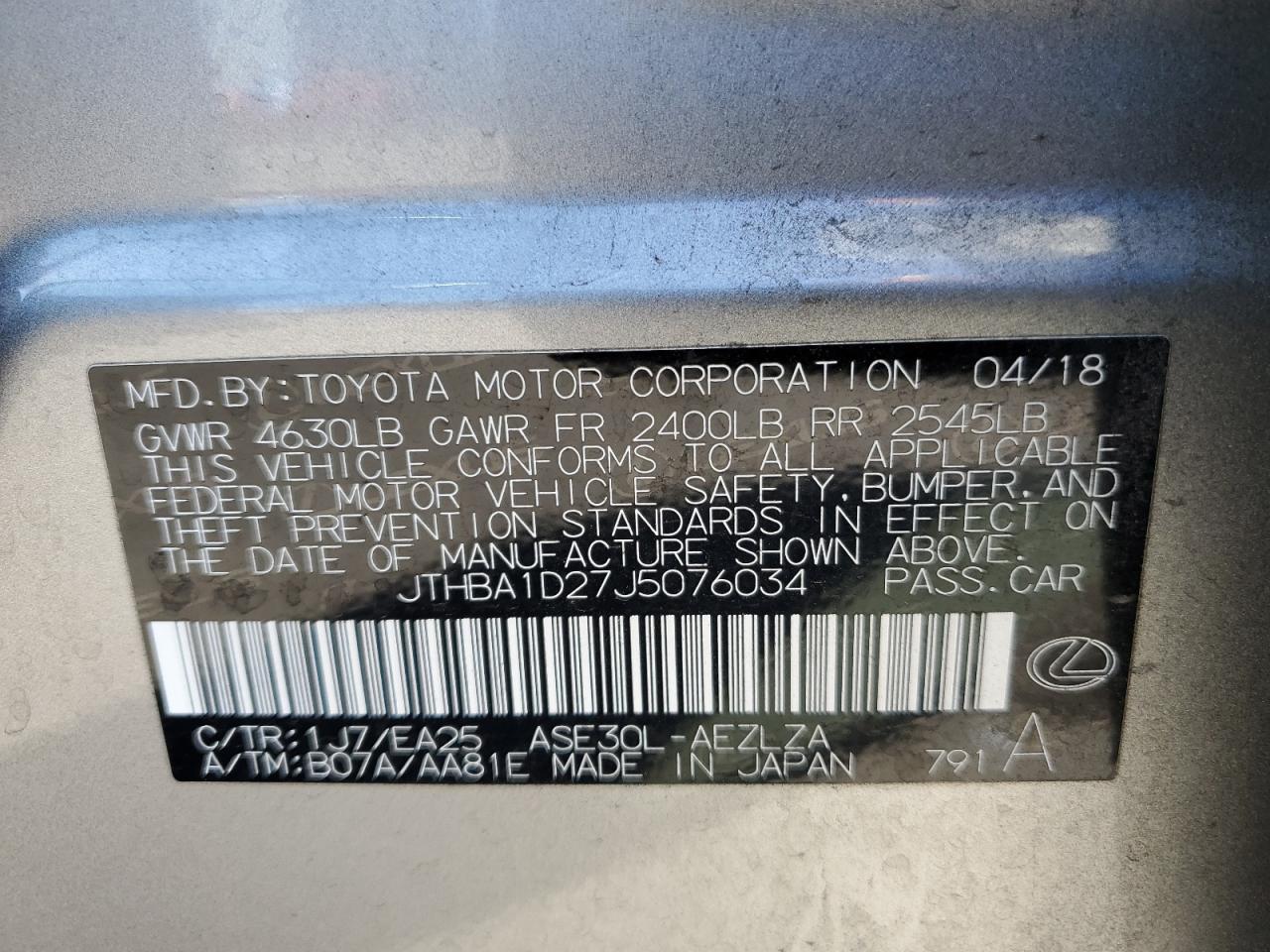 JTHBA1D27J5076034 2018 Lexus Is 300