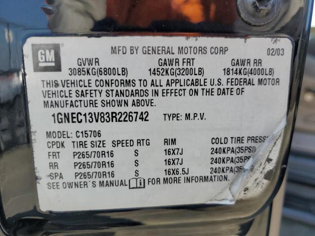 2003 Chevrolet Tahoe C1500 VIN: 1GNEC13V83R226742 Lot: 58101474