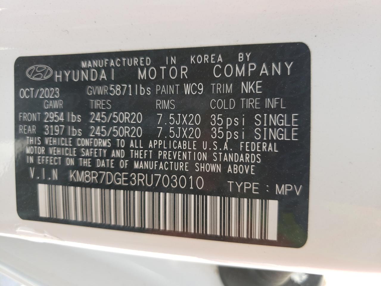 KM8R7DGE3RU703010 2024 Hyundai Palisade Calligraphy