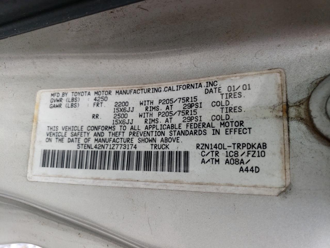 5TENL42N71Z773174 2001 Toyota Tacoma