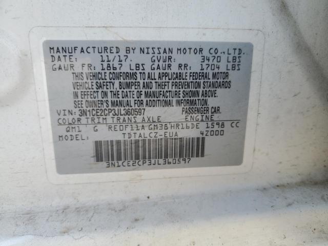 2018 Nissan Versa Note S VIN: 3N1CE2CP3JL360597 Lot: 58338884