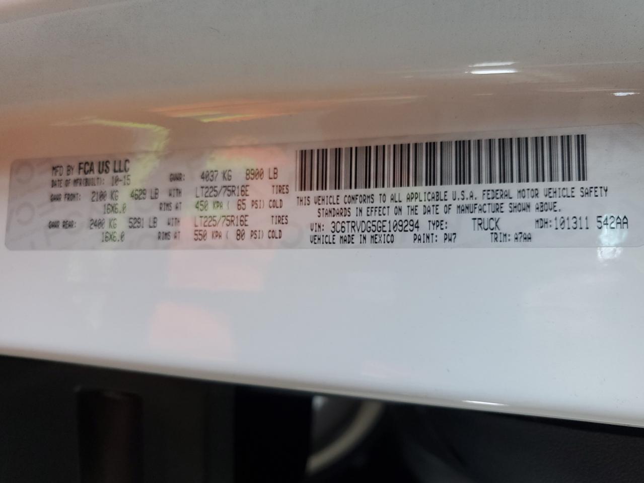 3C6TRVDG5GE109294 2016 Ram Promaster 2500 2500 High