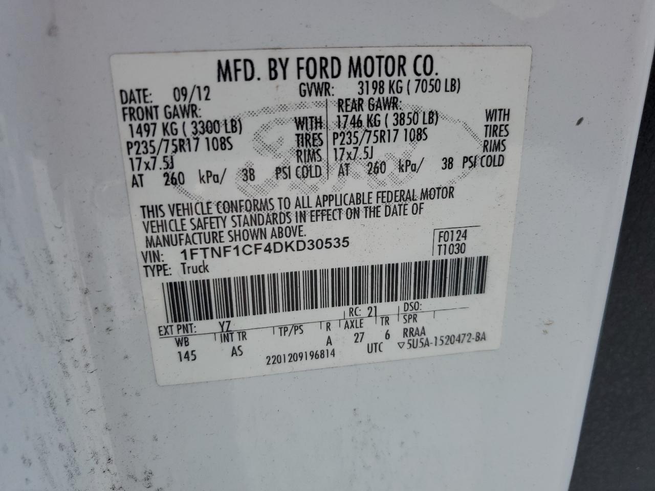 1FTNF1CF4DKD30535 2013 Ford F150