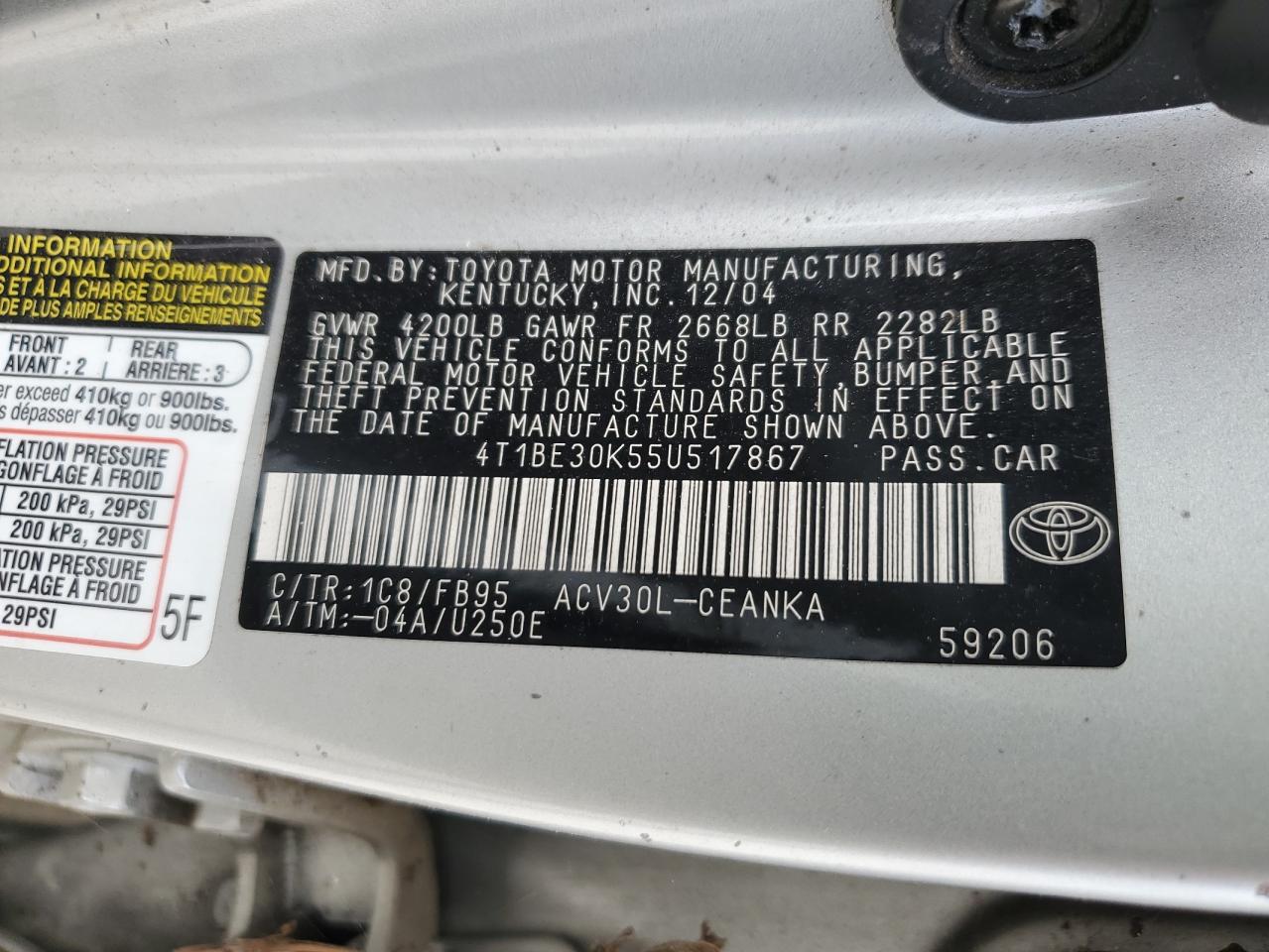 4T1BE30K55U517867 2005 Toyota Camry Le