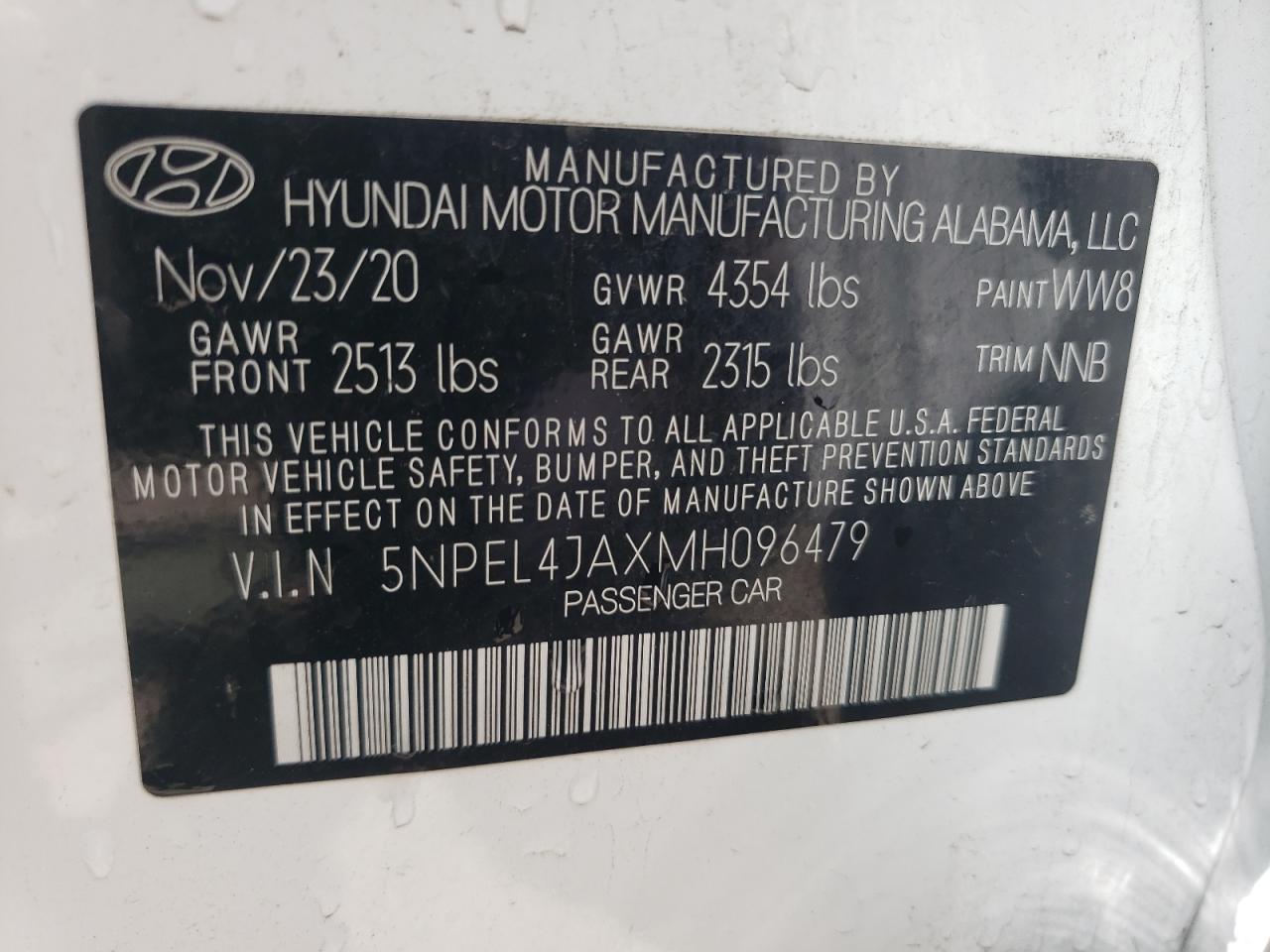 5NPEL4JAXMH096479 2021 Hyundai Sonata Sel