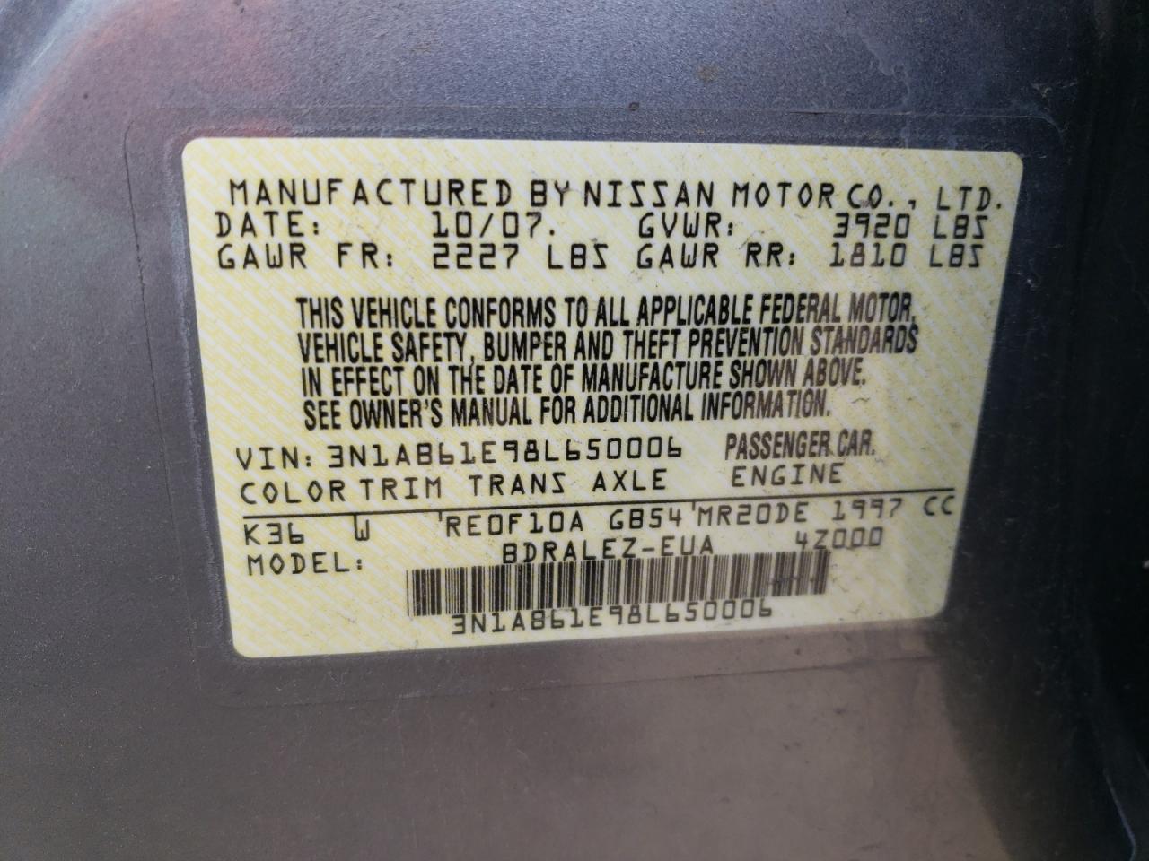 3N1AB61E98L650006 2008 Nissan Sentra 2.0