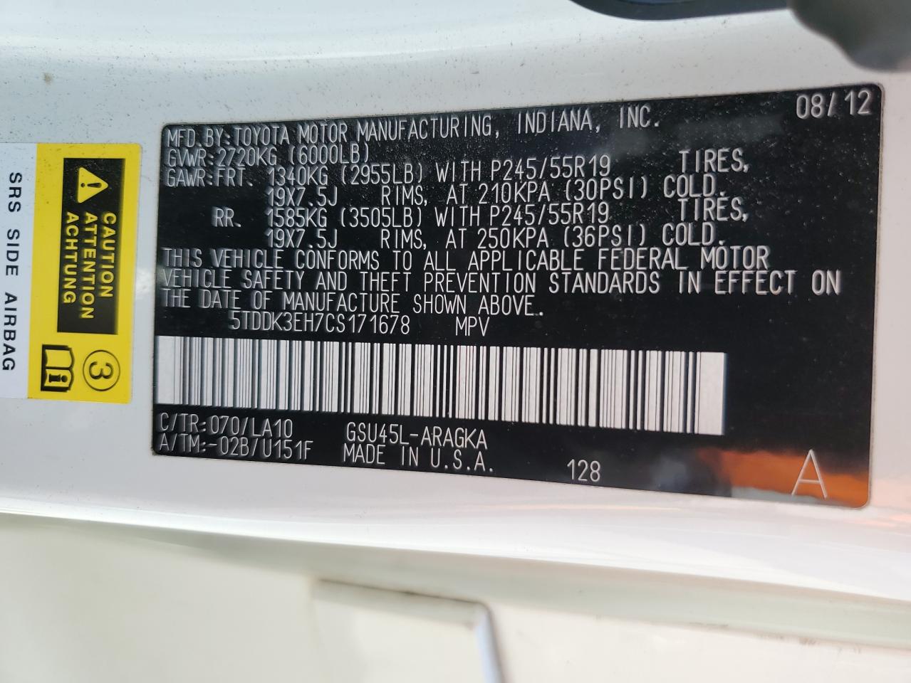 5TDDK3EH7CS171678 2012 Toyota Highlander Limited