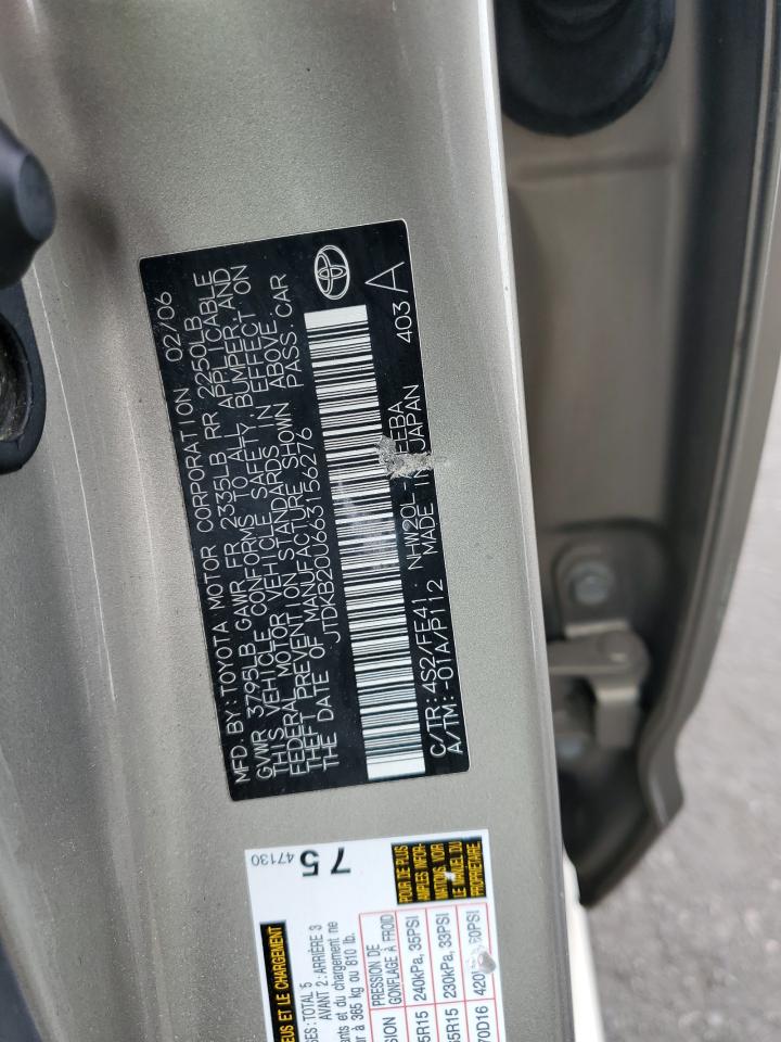 JTDKB20U663156276 2006 Toyota Prius