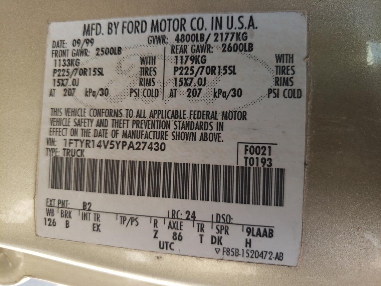 1FTYR14V5YPA27430 2000 Ford Ranger Super Cab