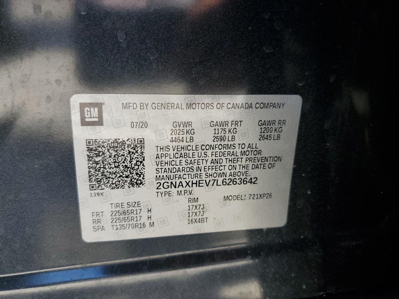 2GNAXHEV7L6263642 2020 Chevrolet Equinox Ls