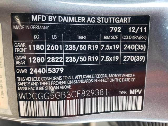 2012 Mercedes-Benz Glk 350 VIN: WDCGG5GB3CF829381 Lot: 57167654