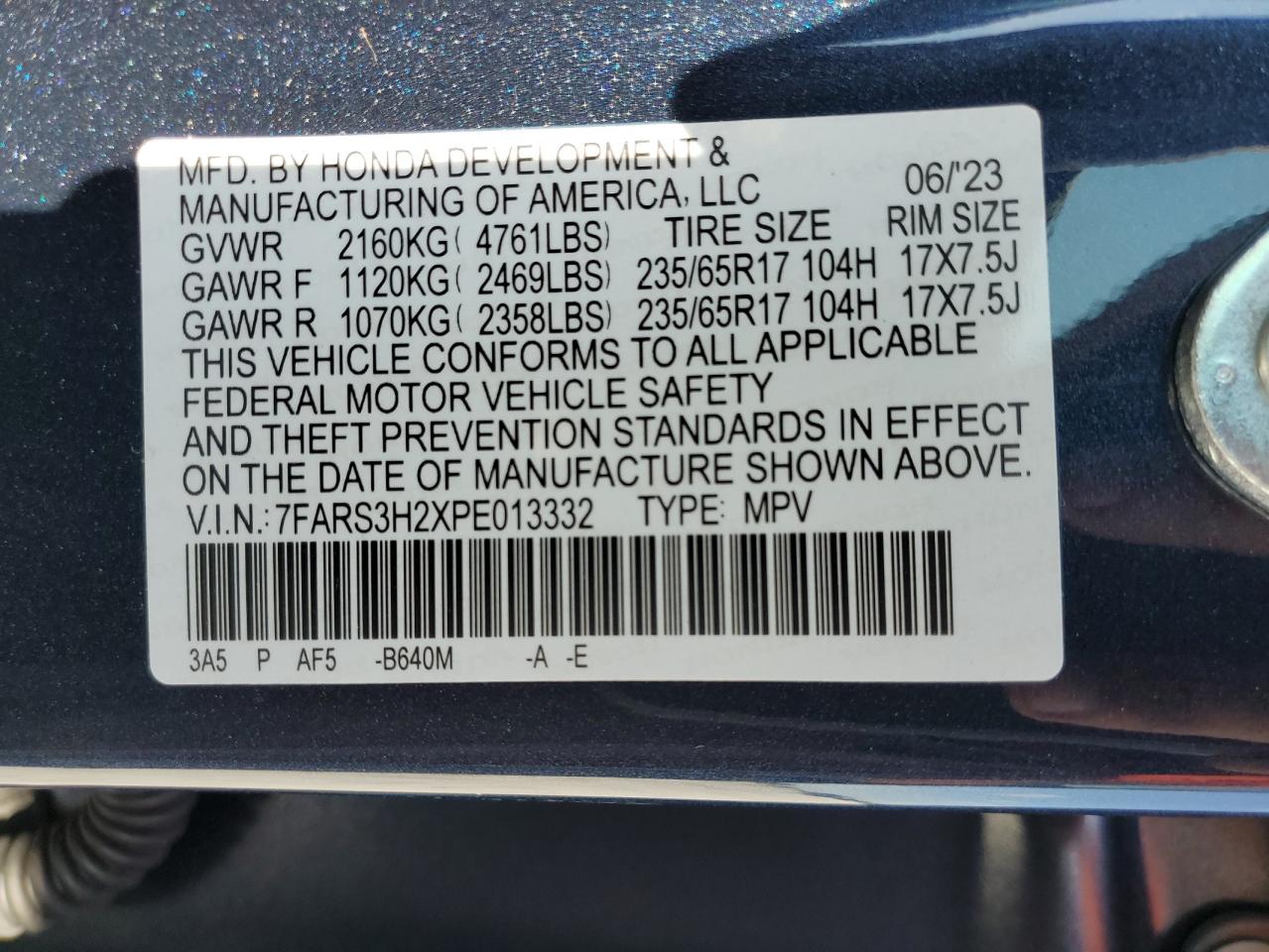 7FARS3H2XPE013332 2023 Honda Cr-V Lx