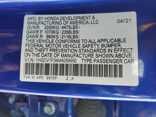2021 Honda Accord Sport VIN: 1HGCV1F34MA059950 Lot: 59903904