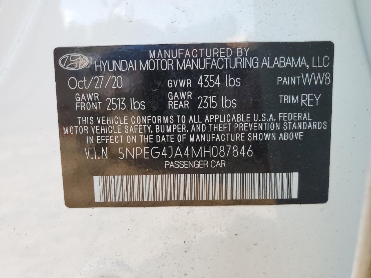 5NPEG4JA4MH087846 2021 Hyundai Sonata Se