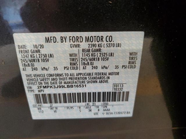 2020 Ford Edge Sel VIN: 2FMPK3J99LBB16531 Lot: 57630434