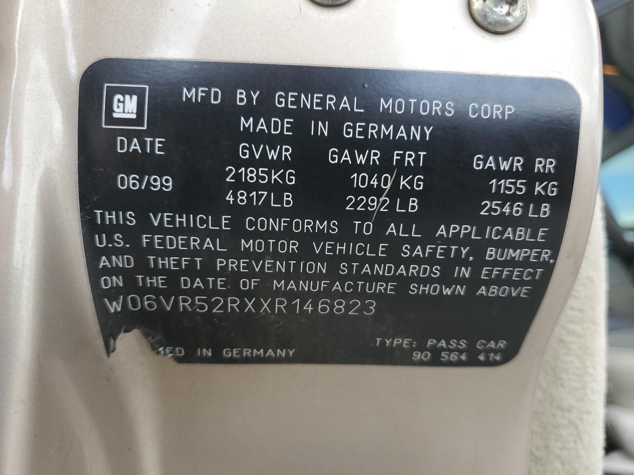 W06VR52RXXR146823 1999 Cadillac Catera