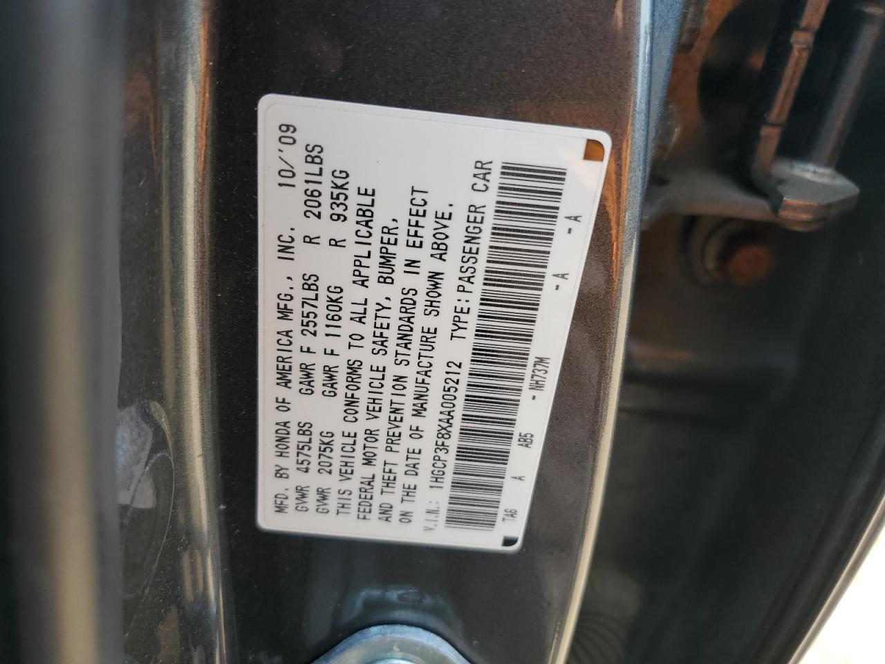 1HGCP3F8XAA005212 2010 Honda Accord Exl