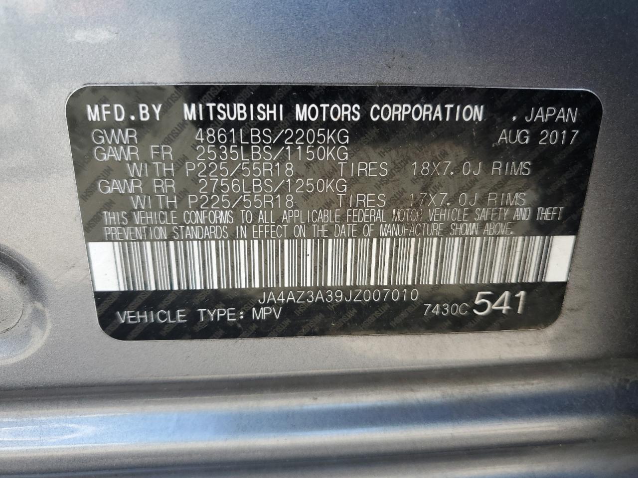 JA4AZ3A39JZ007010 2018 Mitsubishi Outlander Se