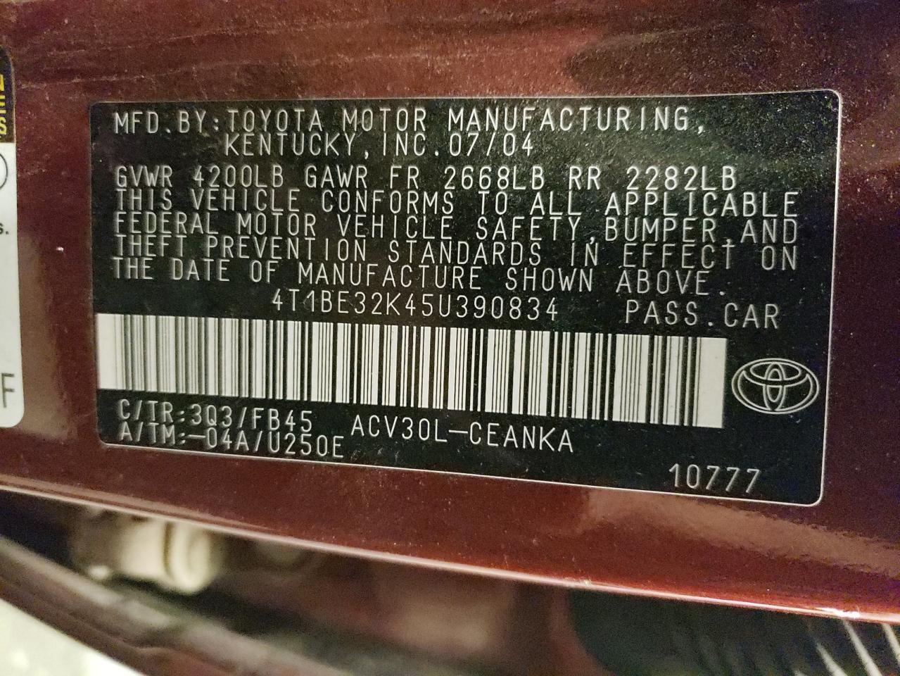 4T1BE32K45U390834 2005 Toyota Camry Le