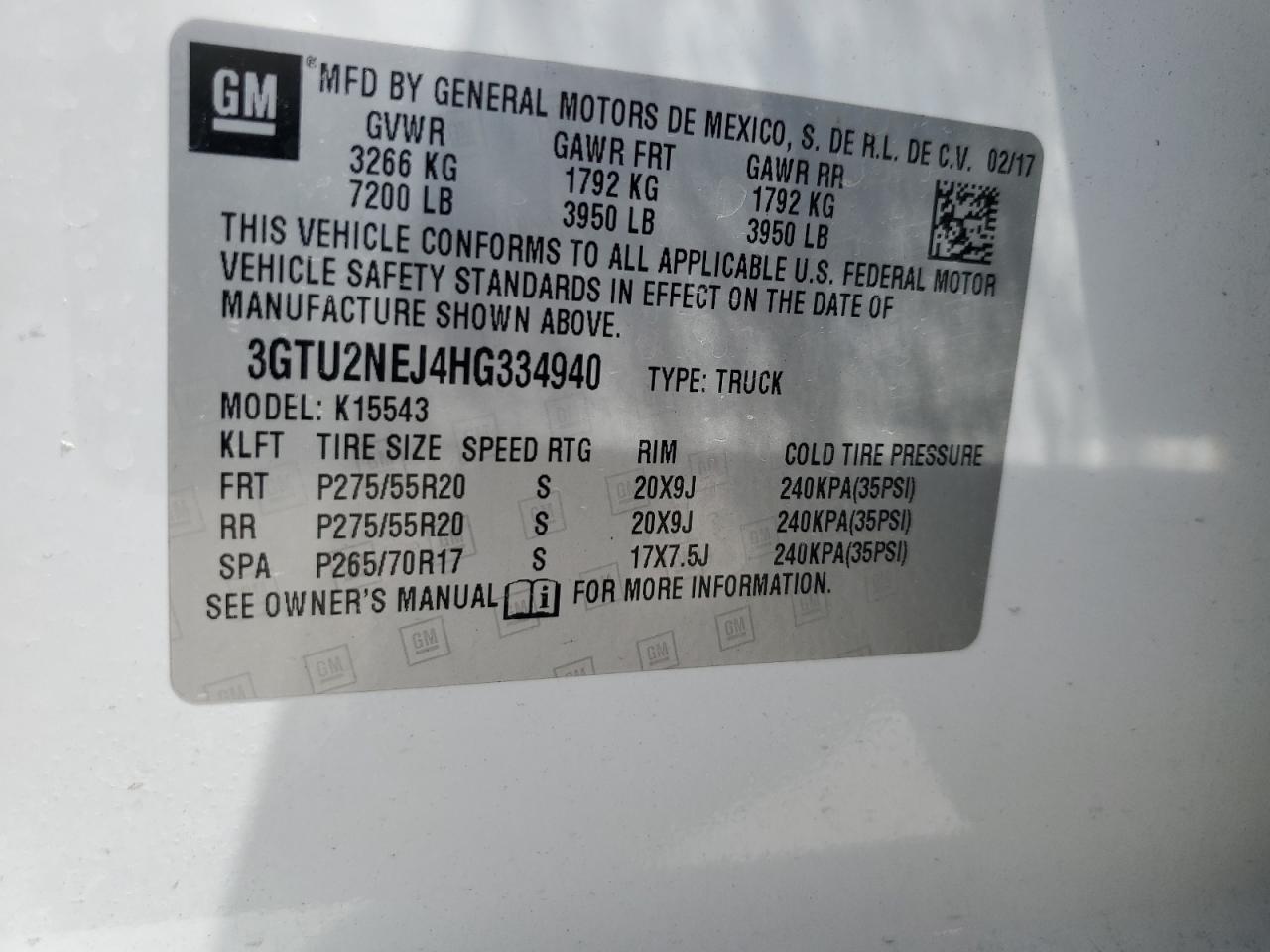 3GTU2NEJ4HG334940 2017 GMC Sierra K1500 Slt