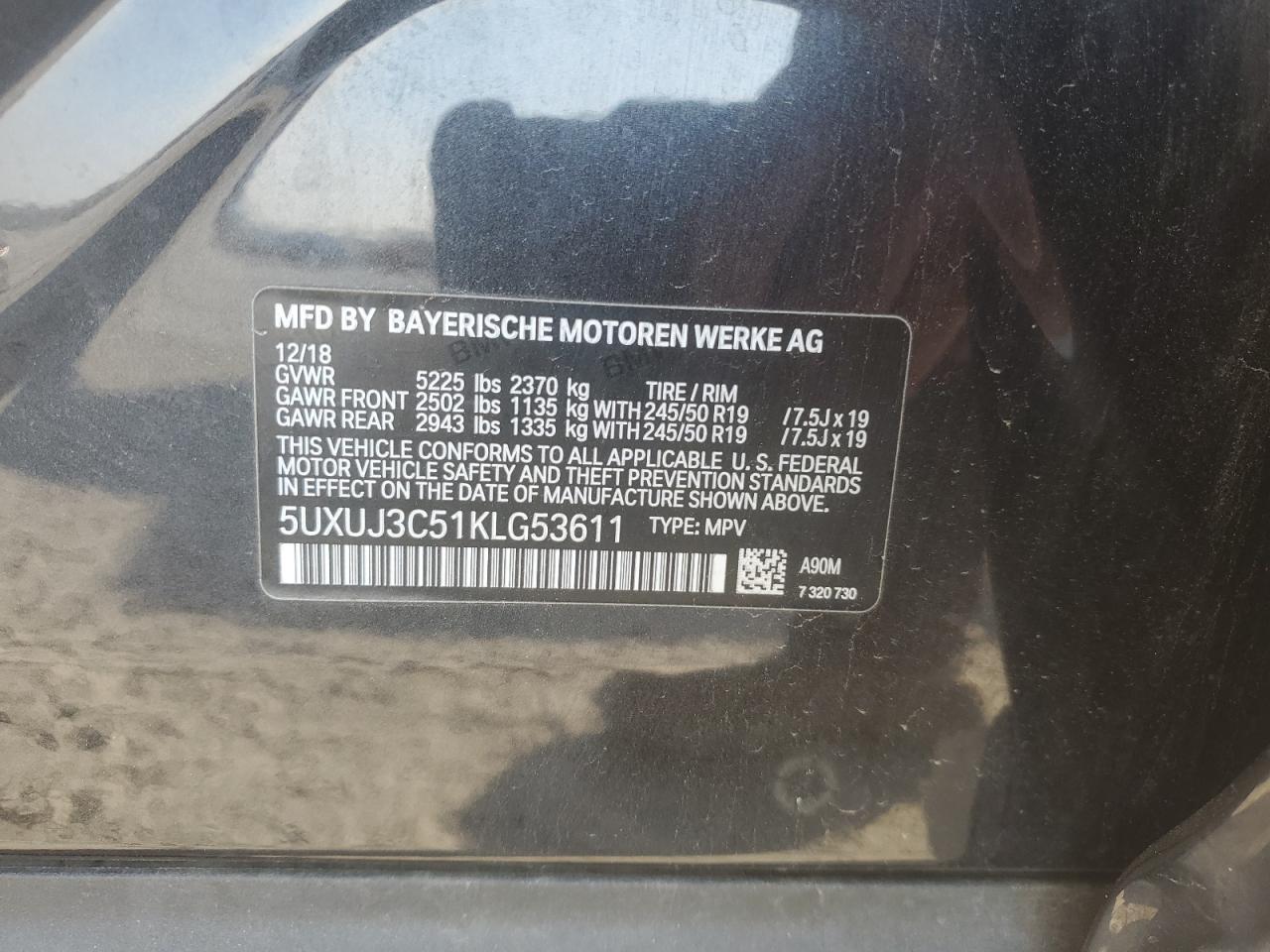 5UXUJ3C51KLG53611 2019 BMW X4 xDrive30I